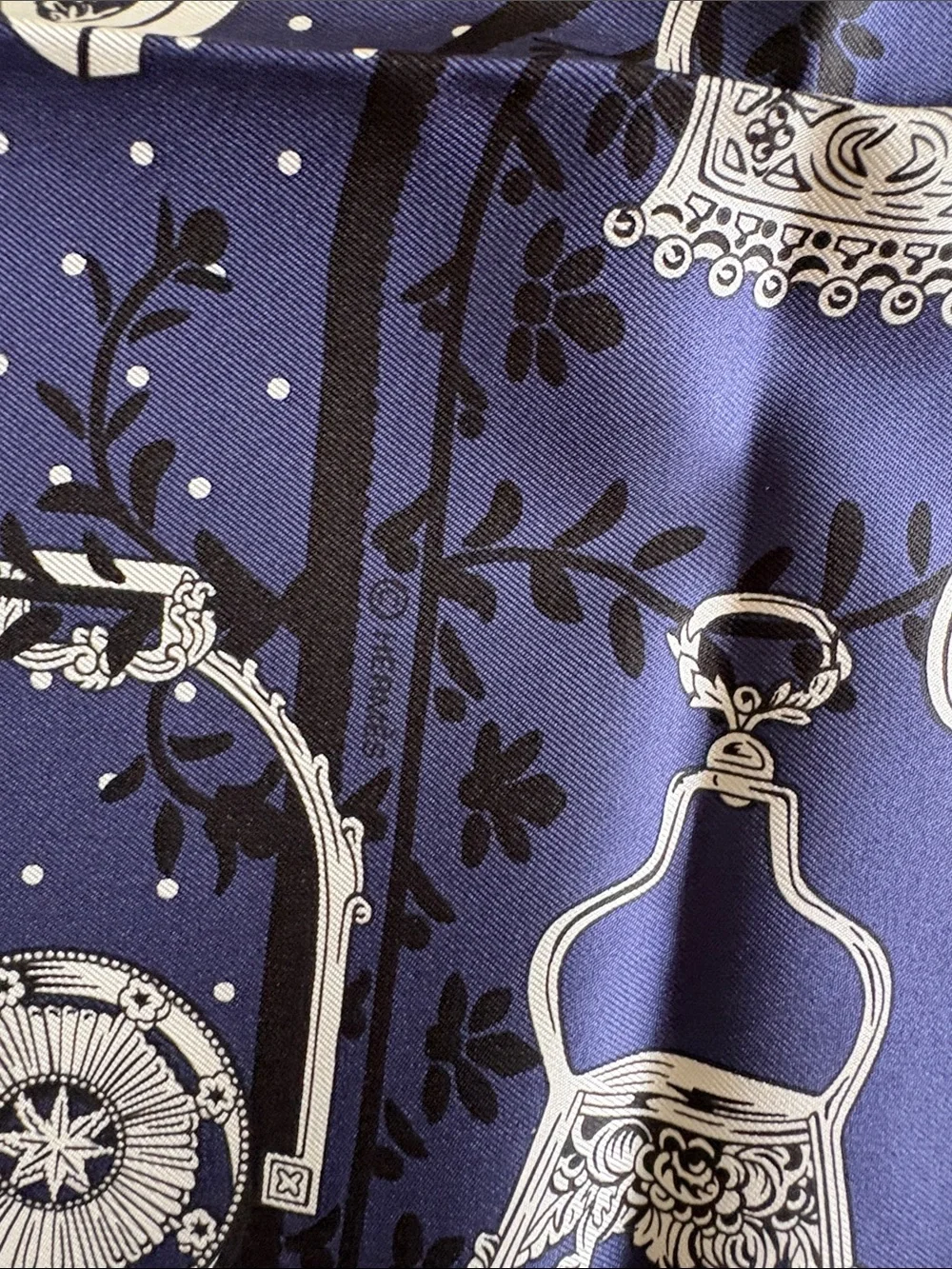 Hermes Navy Blue and White Equestrian Print Silk Scarf  Etriers Remix bandana 55